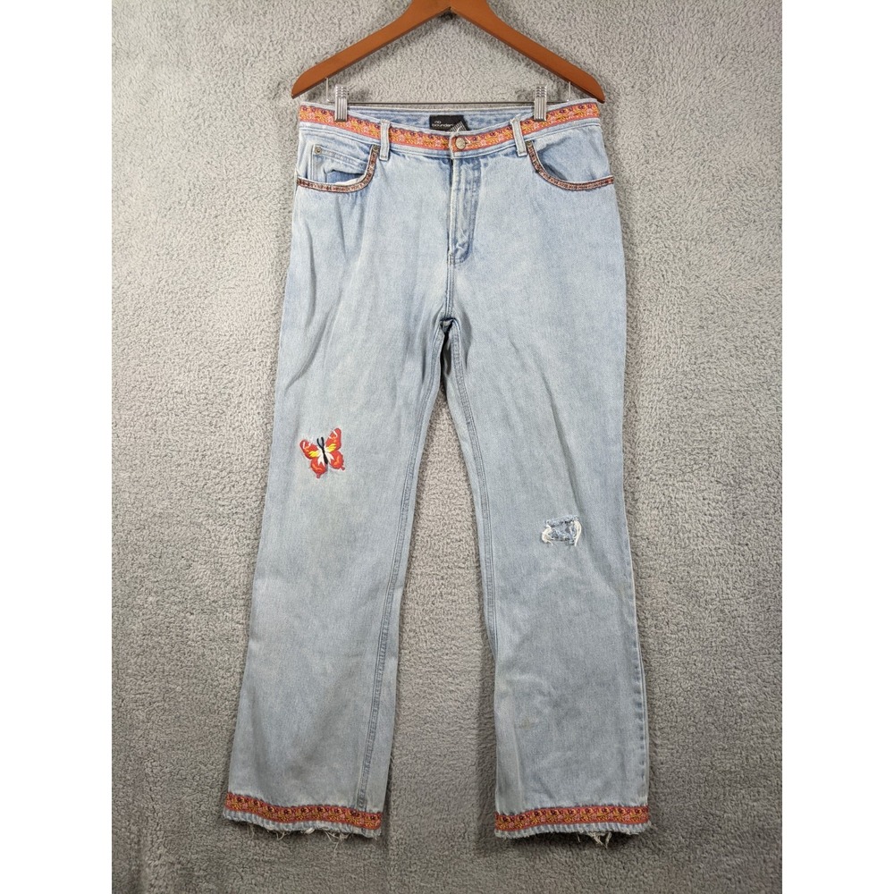 Vtg No Boundaries Jeans Womens 11 Light Blue Butterfly Embroidered Y2K READ